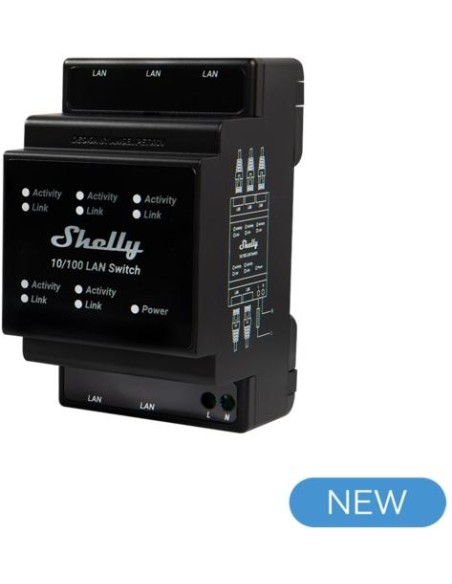 Shelly LAN Switch - Interrut DIN rail con 5 porte RJ45 ether