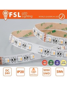 Striscia LED 5m IP20 5050 24V - 14W/m 60led/m RGB+W 3000K
